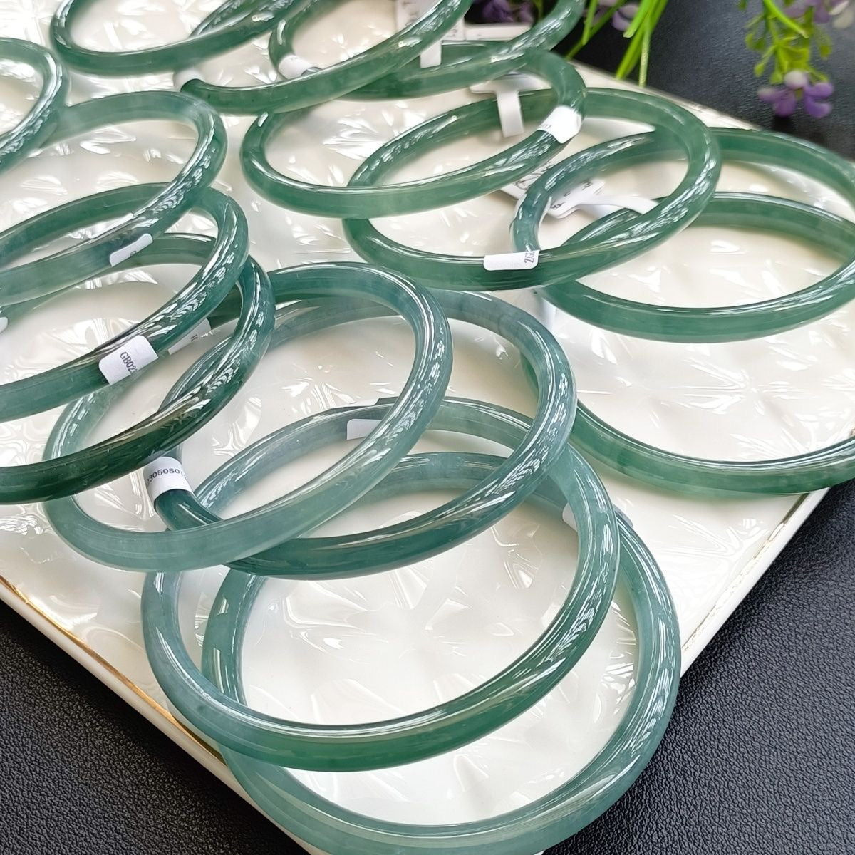 Natural Type-A Ice Blue Jadeite Bangle – Fine Glutinous Texture, High Transparency, Round Shape