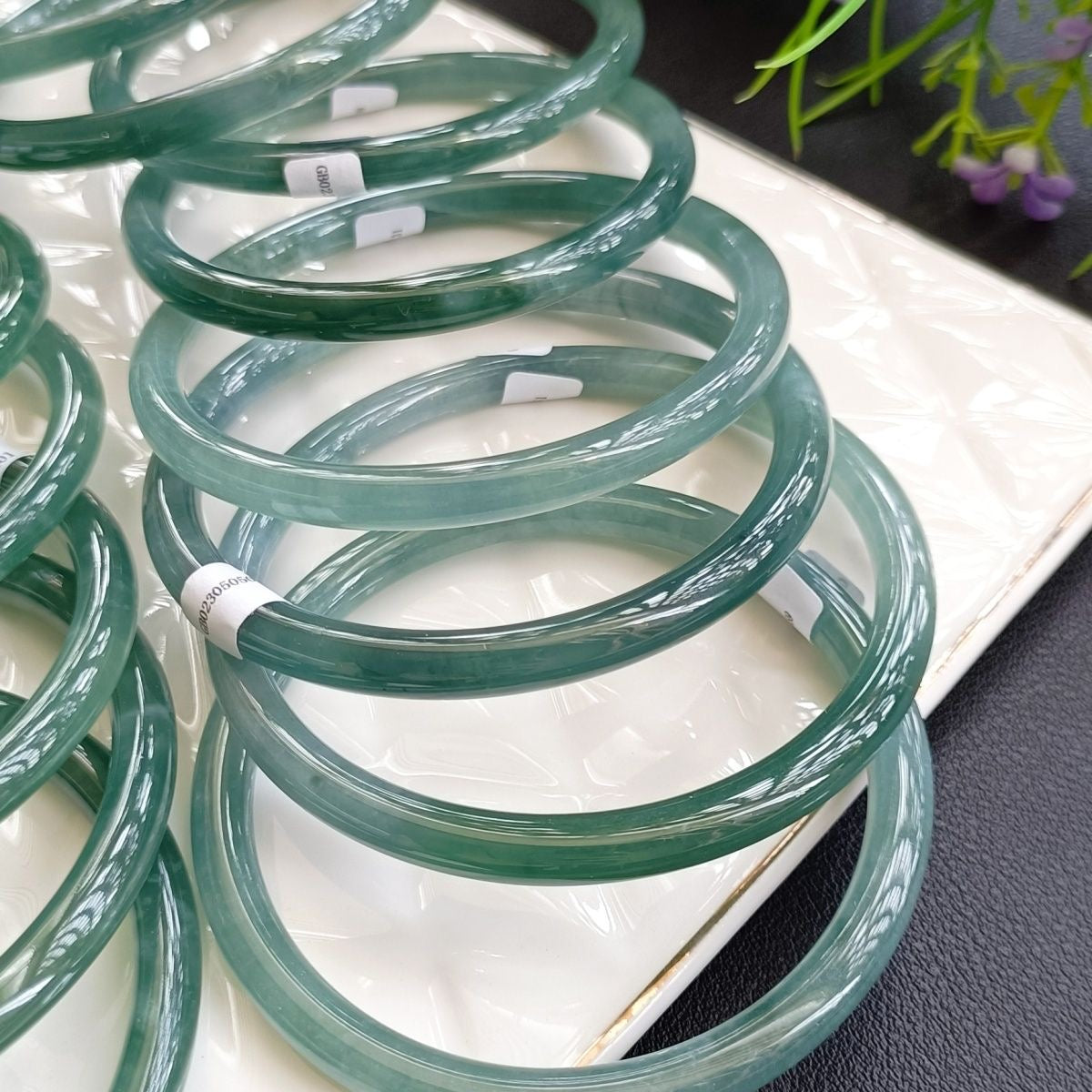 Natural Type-A Ice Blue Jadeite Bangle – Fine Glutinous Texture, High Transparency, Round Shape
