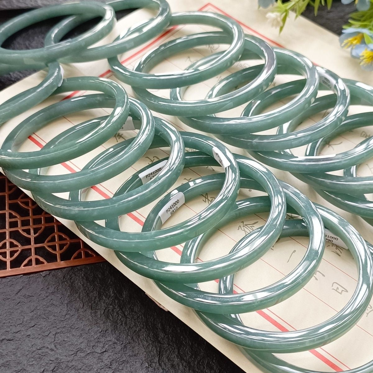 Natural Type-A Ice Blue Jadeite Bangle – Fine Glutinous Texture, High Transparency, Square Dangle Style