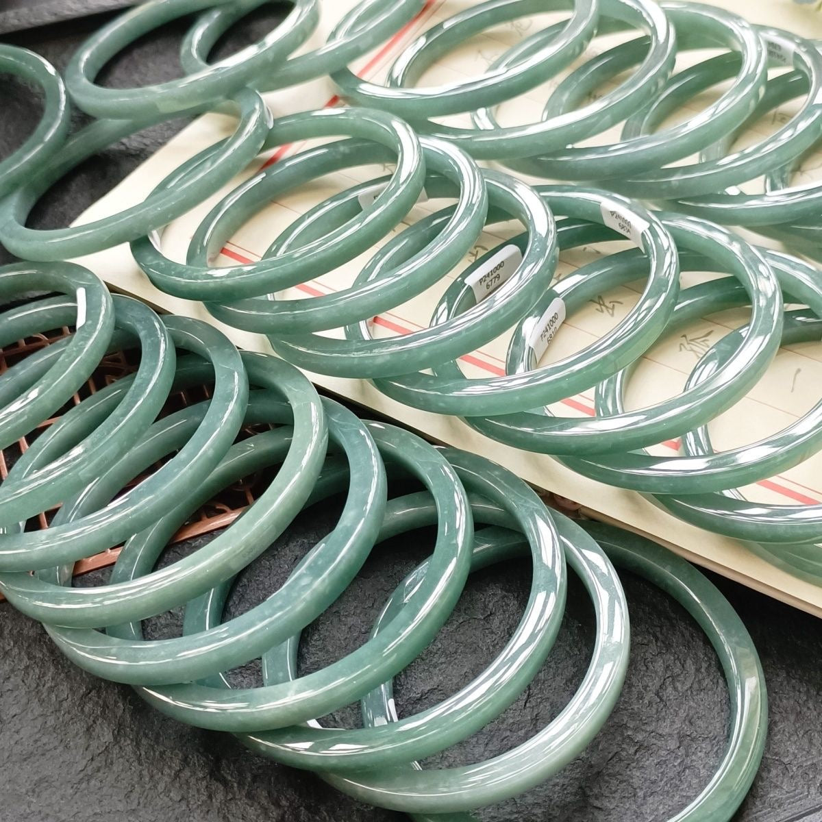 Natural Type-A Ice Blue Jadeite Bangle – Fine Glutinous Texture, High Transparency, Square Dangle Style