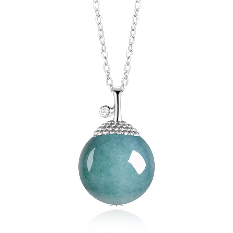 Fashionable S925 Silver Inlaid Jadeite Blue Water Round Bead Pendant