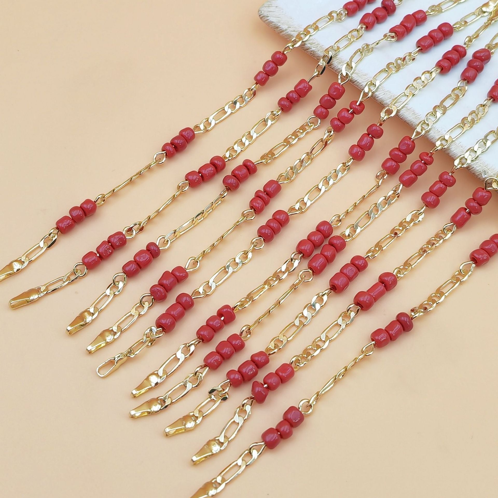 Copper - Plated 18K Gold Versatile Red Agate Beaded Bracelet