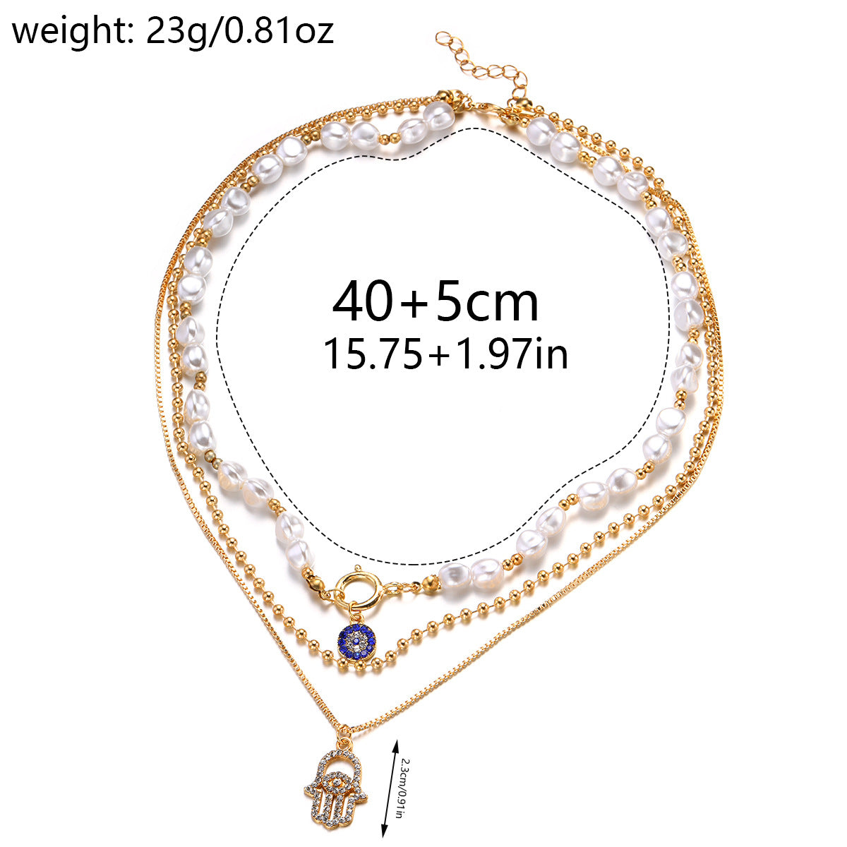 Alloy Inlaid Diamond Pendant Pearl Necklace