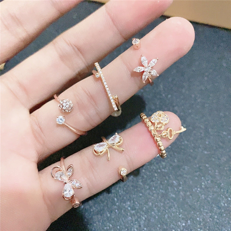Copper Plated Real Gold Micro-Inlaid Zircon Ring