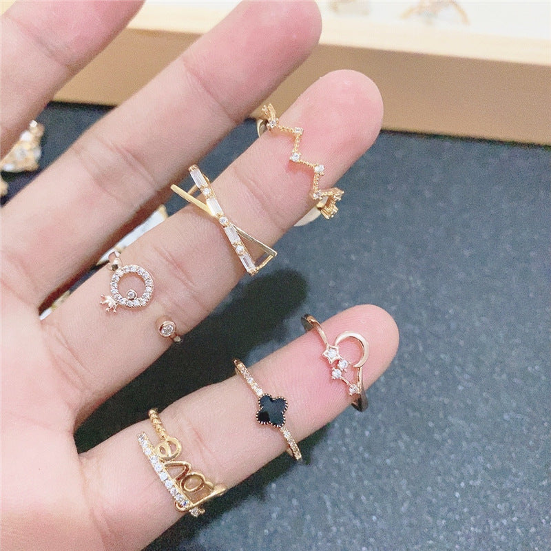 Copper Plated Real Gold Micro-Inlaid Zircon Ring