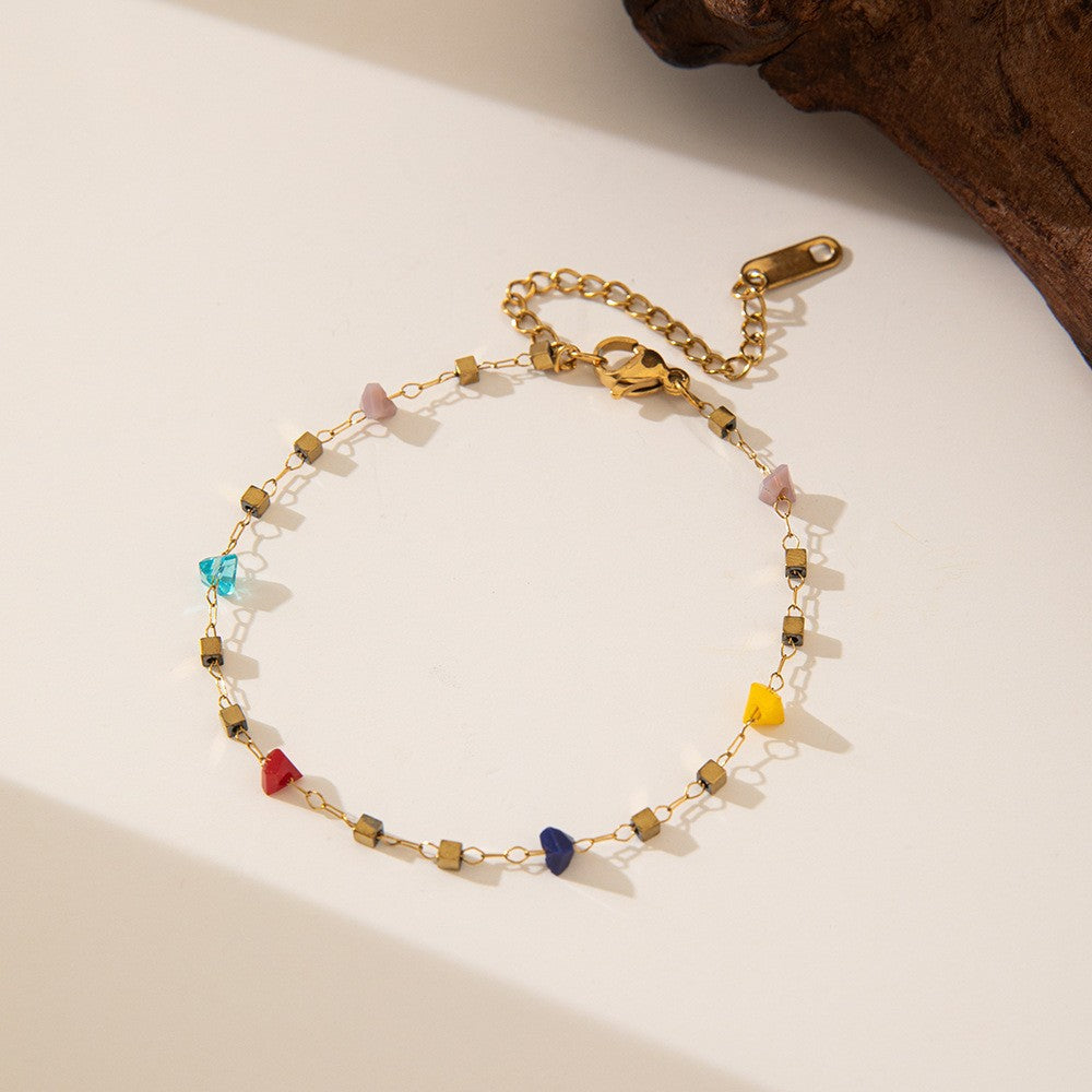 Fashionable Colorful Irregular Gemstone & Cubic Zirconia Square Chain
