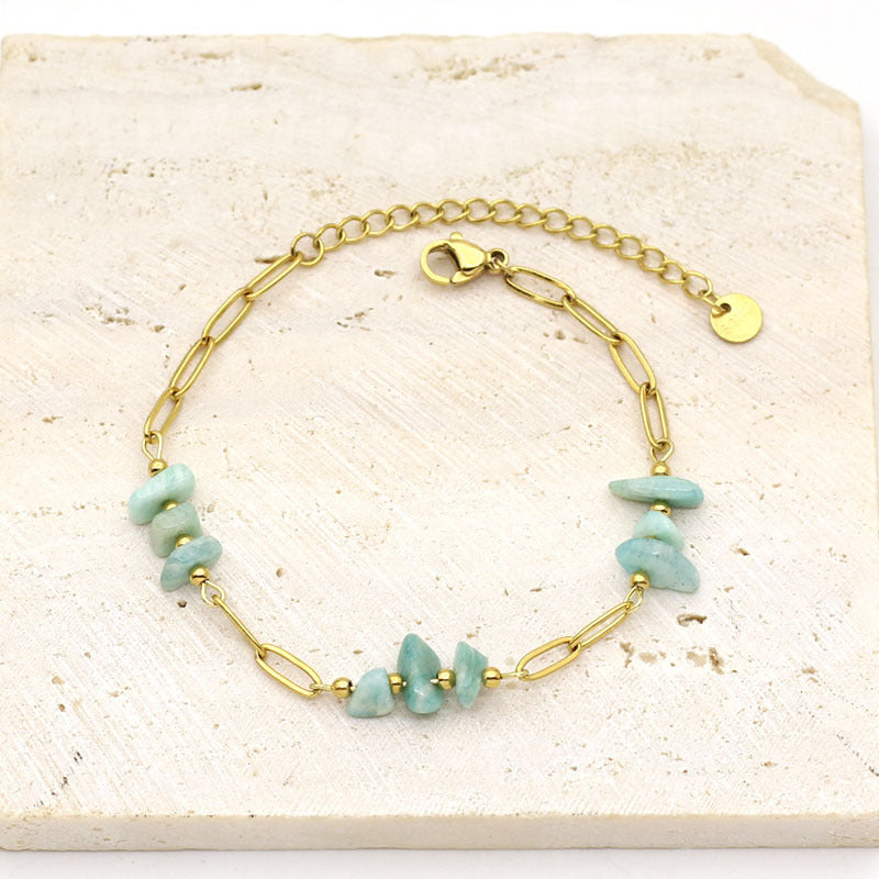 Gold-Plated Stainless Steel Amazonite Women's Bracelet