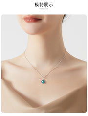 Fashionable S925 Silver Inlaid Jadeite Blue Water Round Bead Pendant