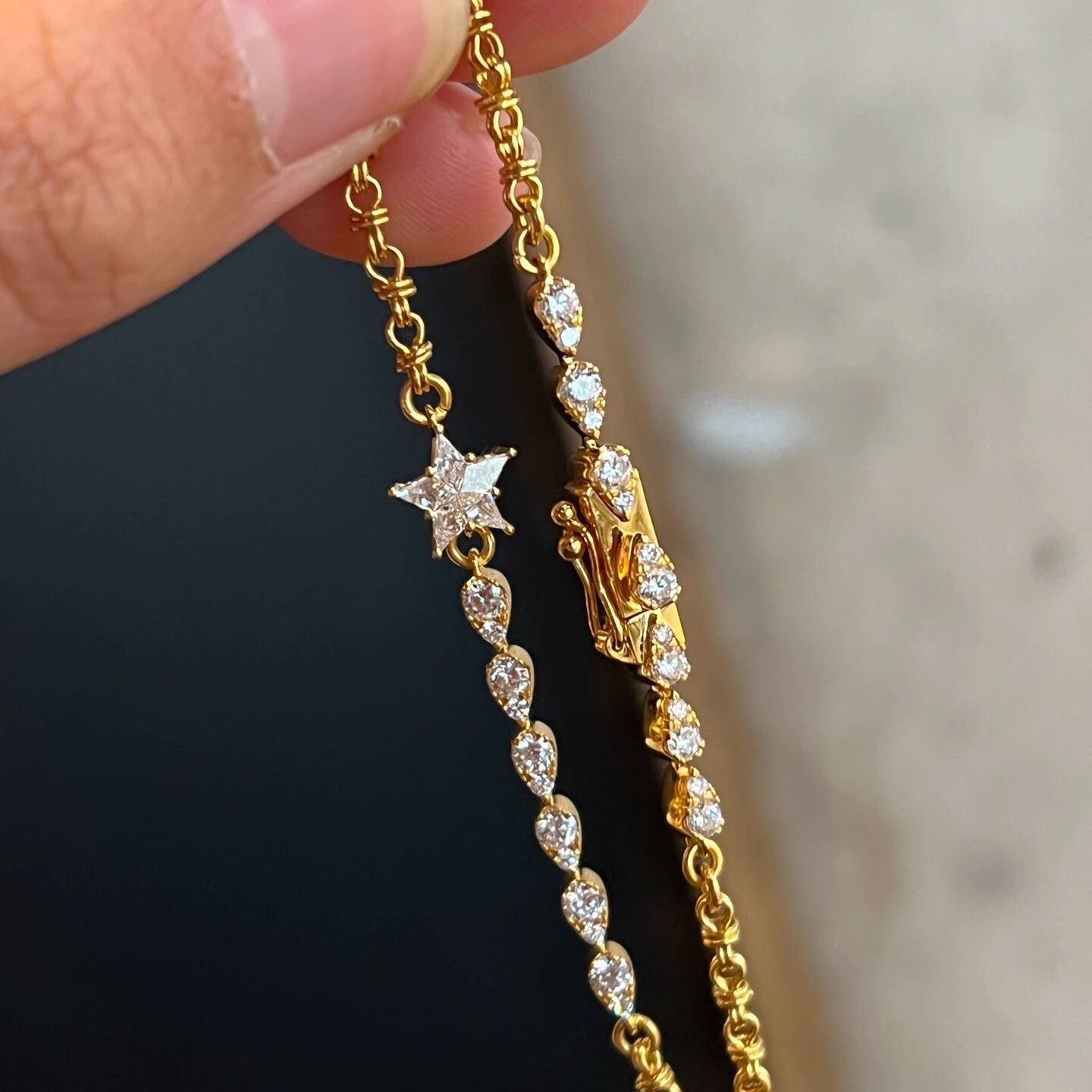 Ins - Style Full - Diamond Luxury Dreamy Star River Four - Pointed Star Bracelet