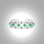 S925 Silver Inlaid Fashion Women's Jadeite Black Jade Lace Hollow Ring