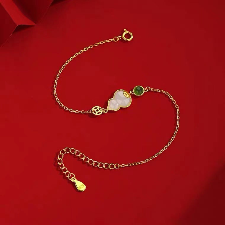 Light Luxury Artistic New Hetian Jade Fulu (Blessing & Prosperity) Gourd Bracelet