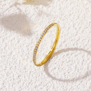 Copper Plated 18K Gold Thin Zircon Eternity Band Ring