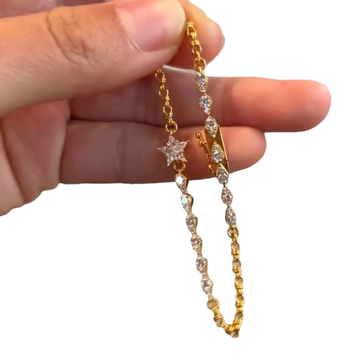 Ins - Style Full - Diamond Luxury Dreamy Star River Four - Pointed Star Bracelet