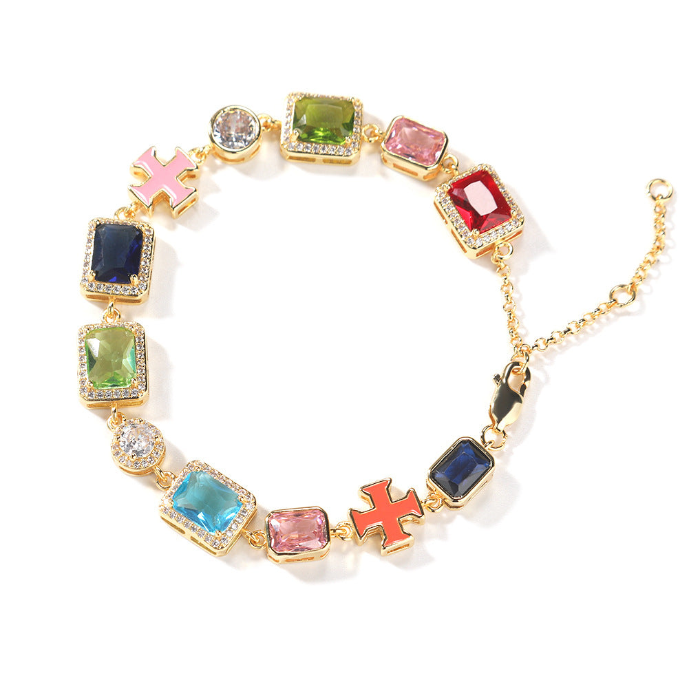 Exquisite Luxury Diamond-Inlaid Colorful Gemstone Bracelet