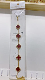 18K Gold Plated Stainless Steel Double-Sided Lucky Four-Leaf Clover Shell Bracelet