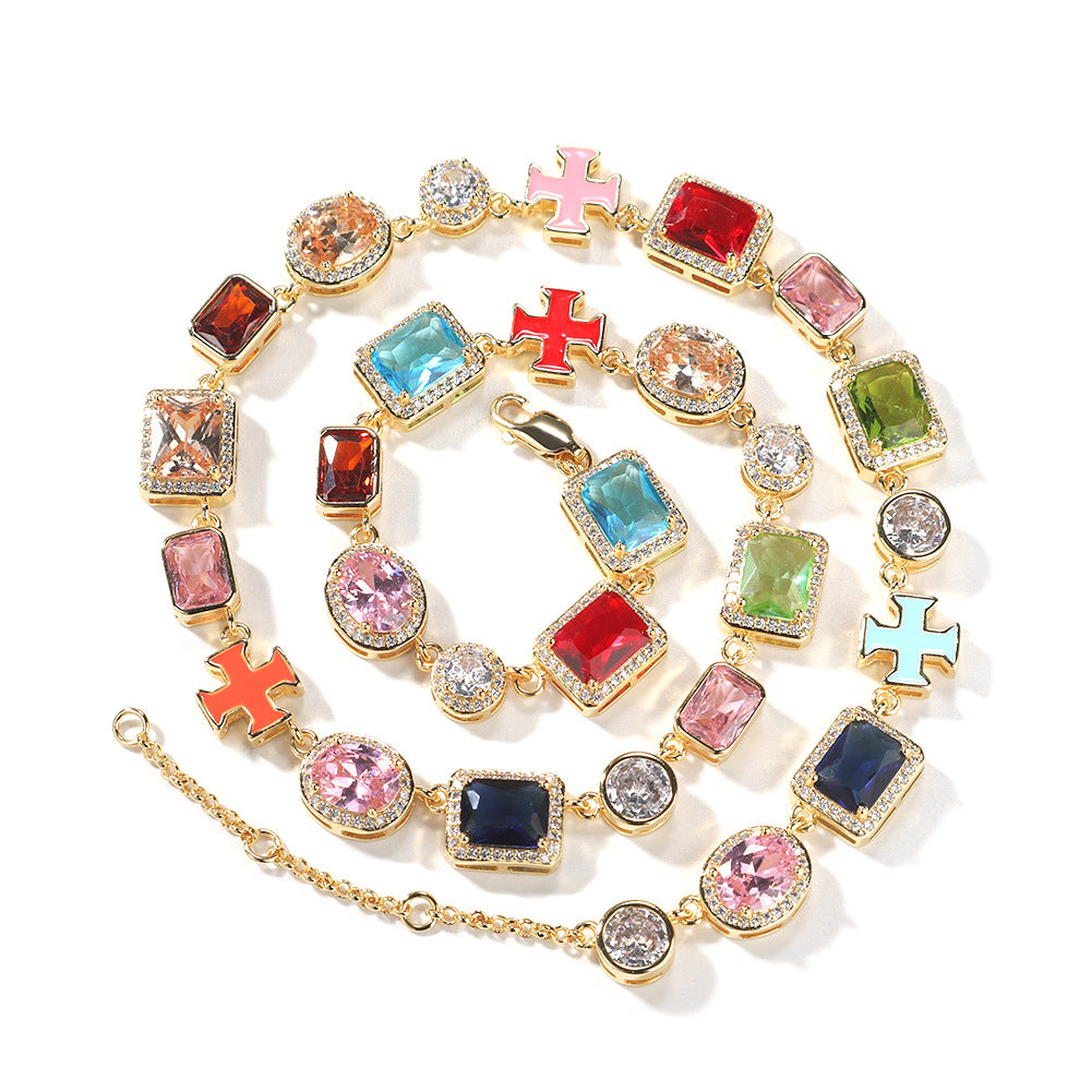 Exquisite Luxury Diamond-Inlaid Colorful Gemstone Bracelet