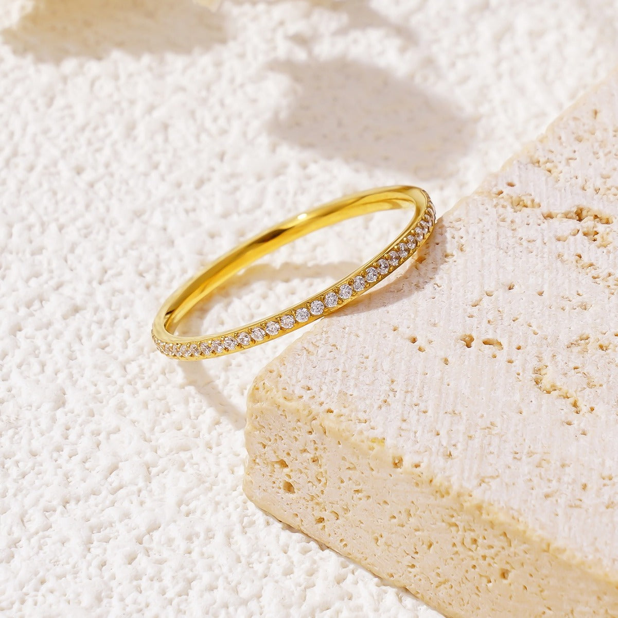 Copper Plated 18K Gold Thin Zircon Eternity Band Ring