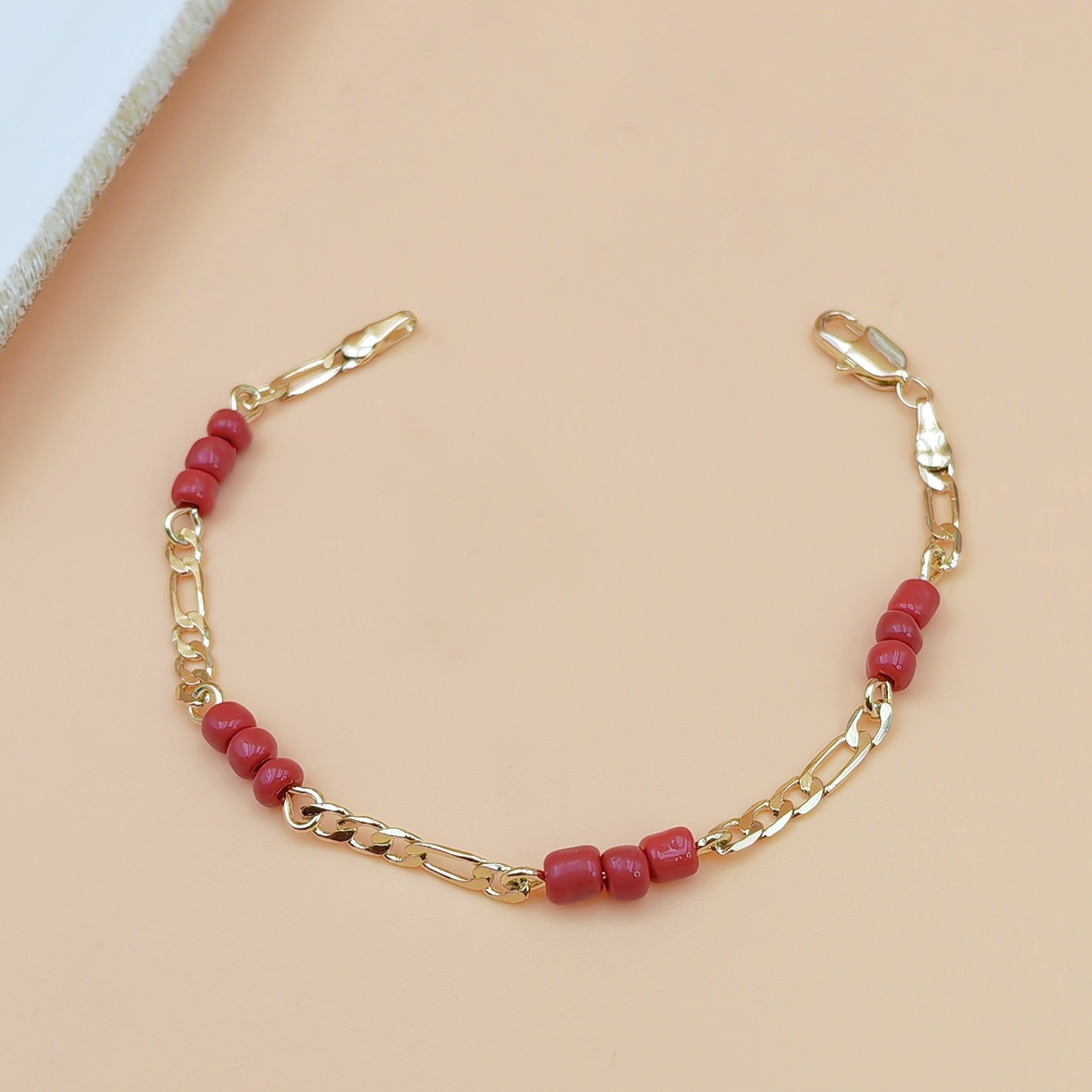 Copper - Plated 18K Gold Versatile Red Agate Beaded Bracelet