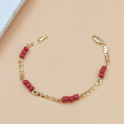 Copper - Plated 18K Gold Versatile Red Agate Beaded Bracelet