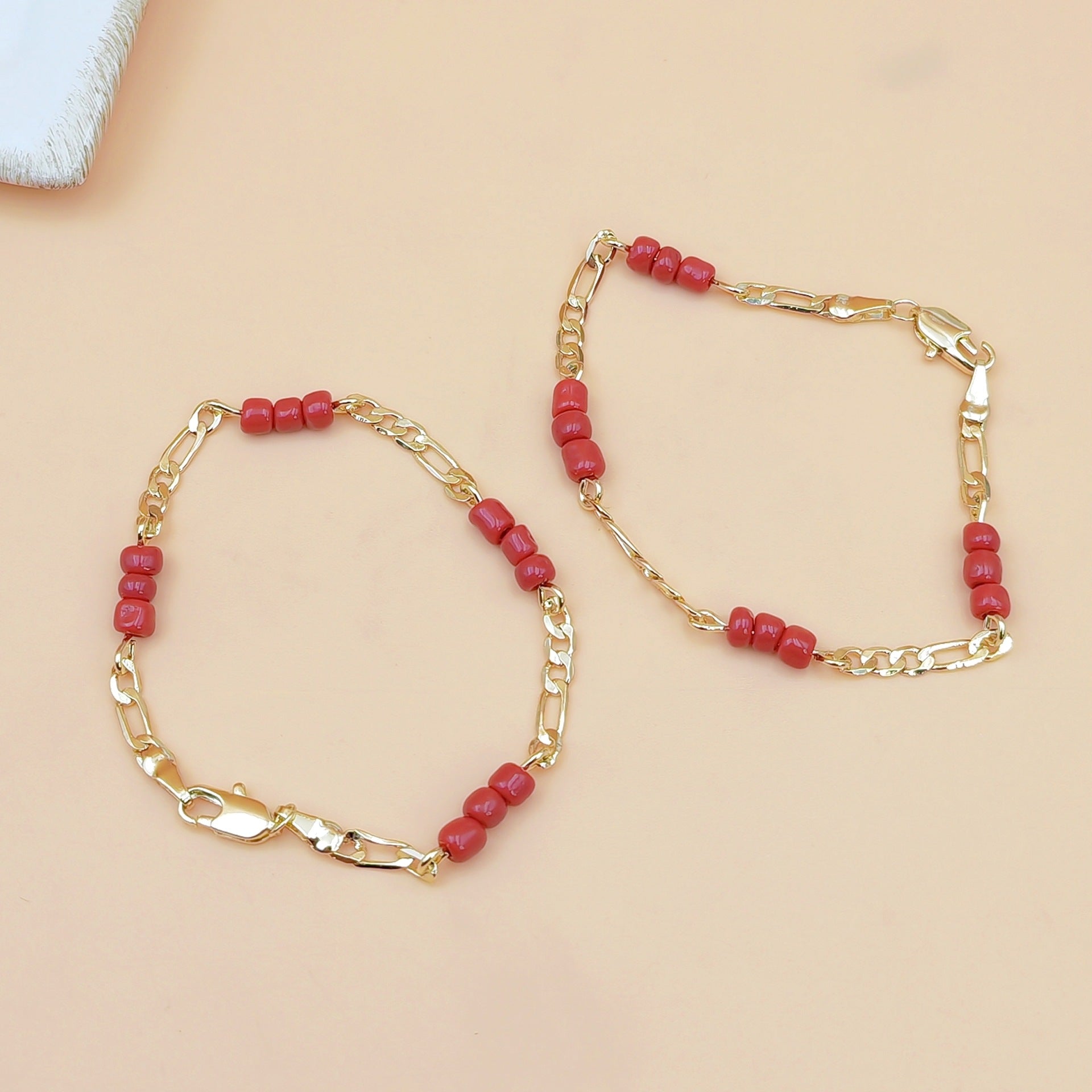 Copper - Plated 18K Gold Versatile Red Agate Beaded Bracelet