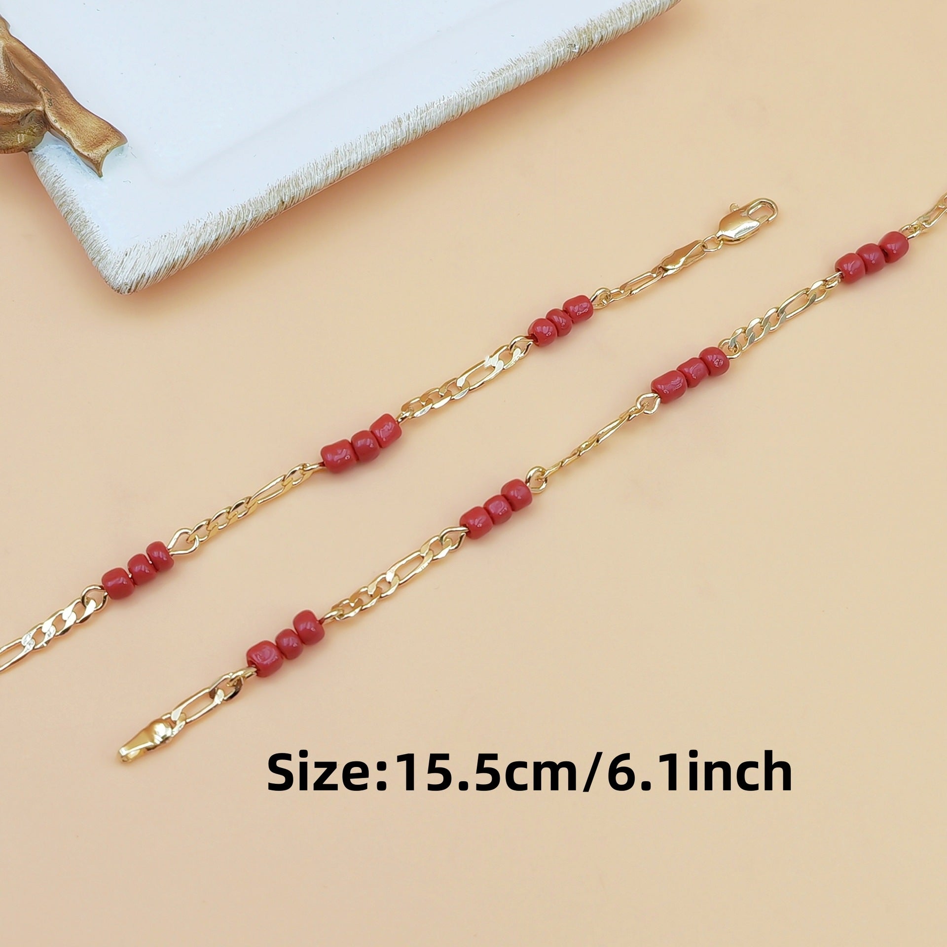Copper - Plated 18K Gold Versatile Red Agate Beaded Bracelet
