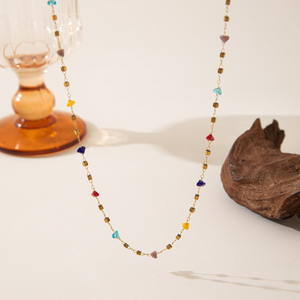 Fashionable Colorful Irregular Gemstone & Cubic Zirconia Square Chain