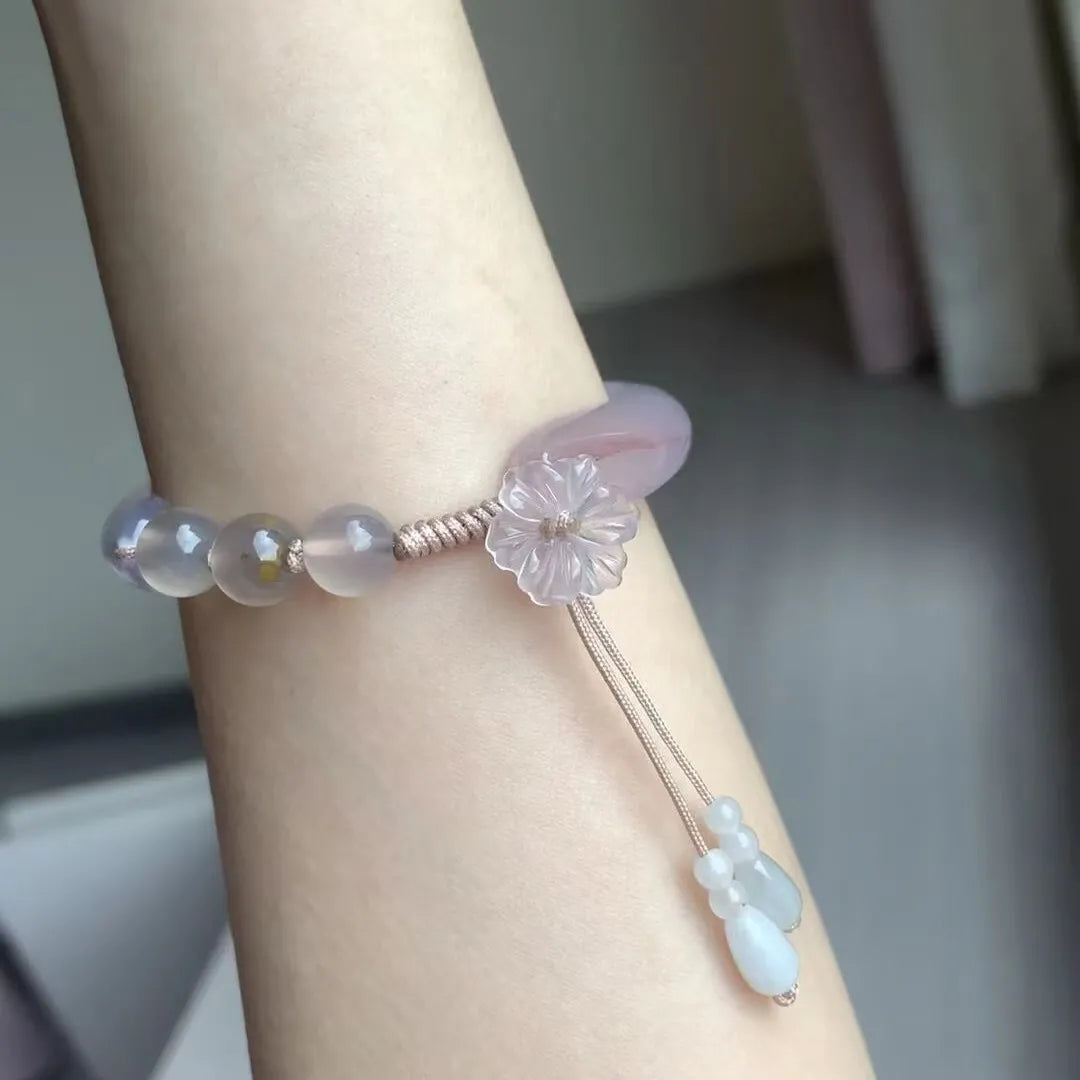 Neo-Chinese Style Flower Beaded Patchwork Bracelet with Rose Quartz