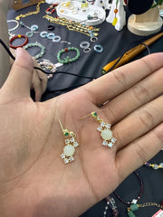 Exquisite White Jade Inlaid Stud Earrings