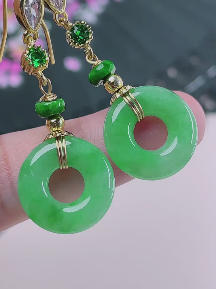Load video: Perfect 14k floating green donut Jadeit earrings