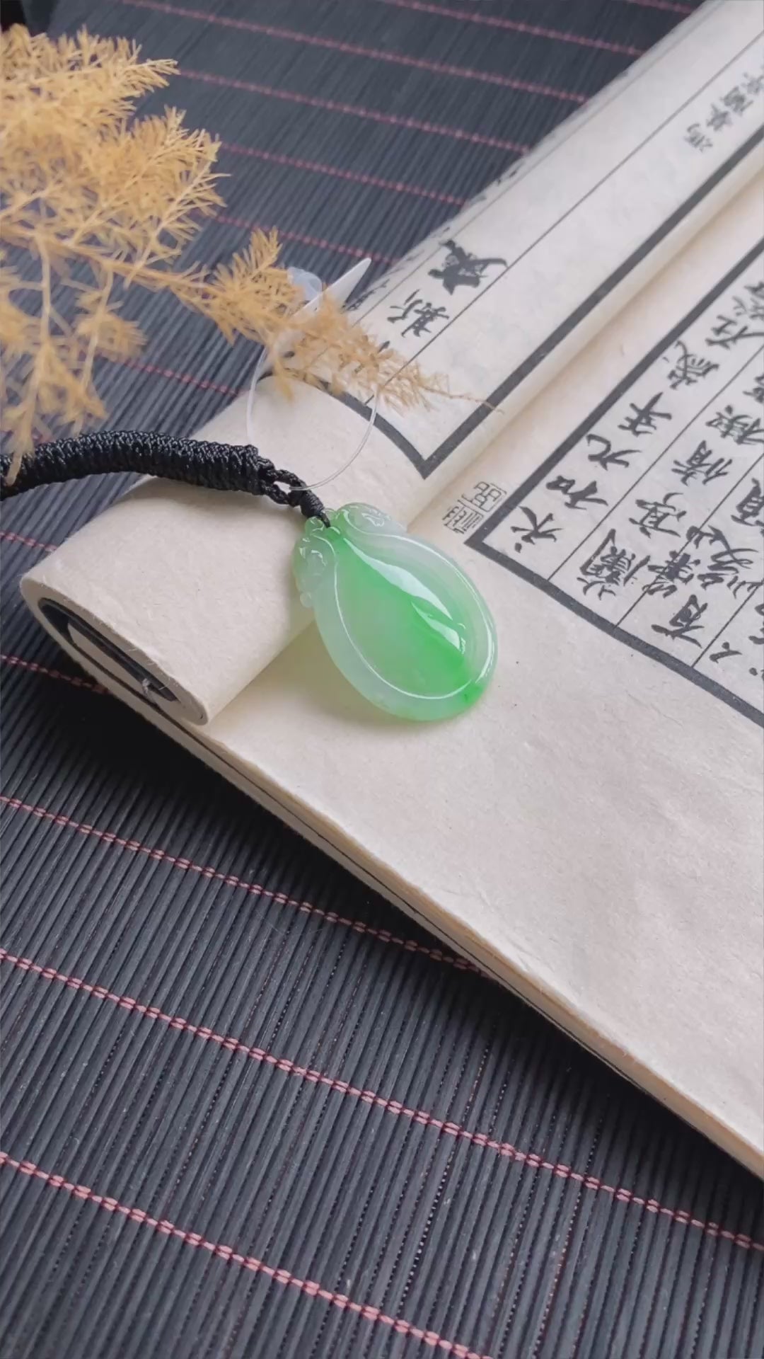Load video: Green Veined Jadeite Pendant