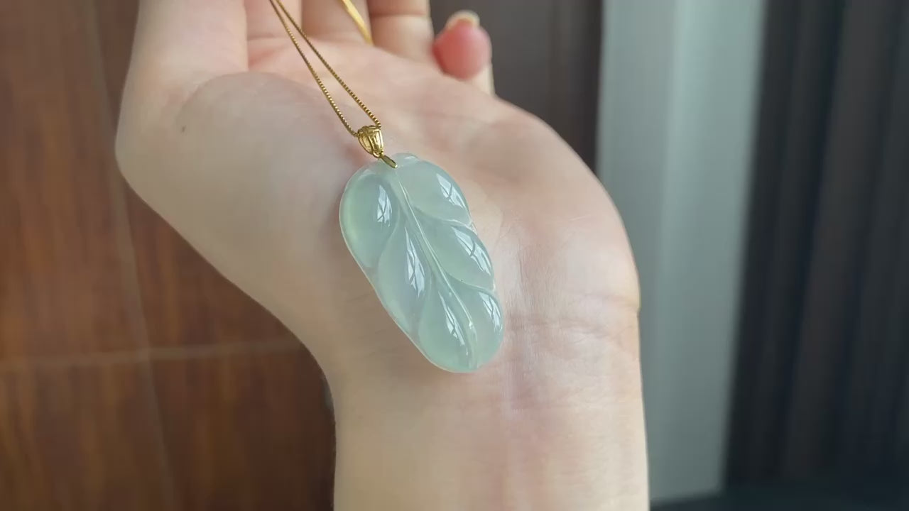 Load video: 18K Gold Leaf Jadeite Pendant