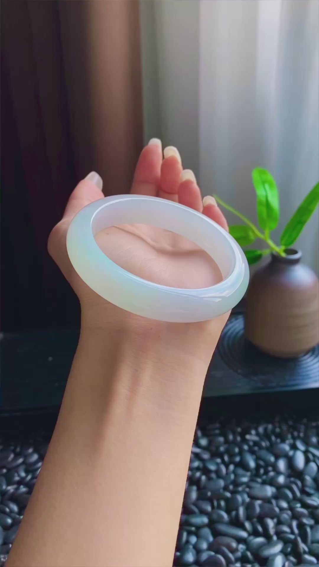 Load video: Jadeite Bangle with Drifting Green and Excellent Translucency