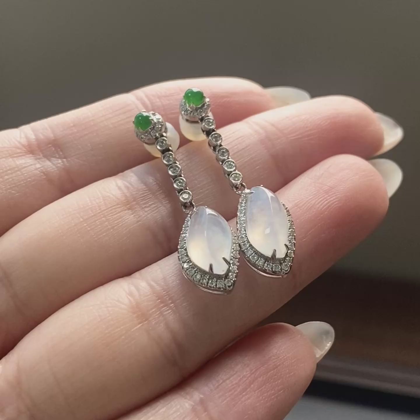 Load video: 18K White Icy Jadeite Earrings