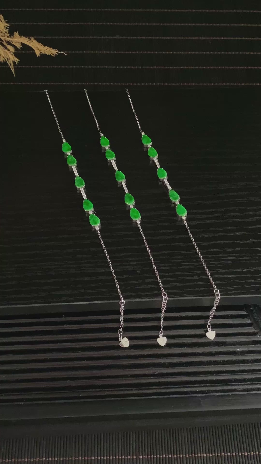 Load video: S925 Sterling Silver Full-Green Water Drop Bracelet