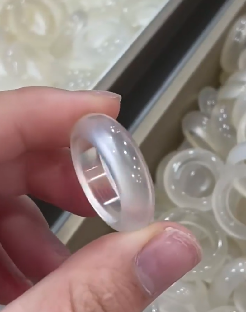 Natural Jade Ring - White Moonlight Chalcedony Agate Ring