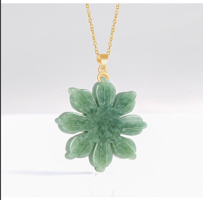 S925 Silver Clasp Jadeite Sunflower Pendant